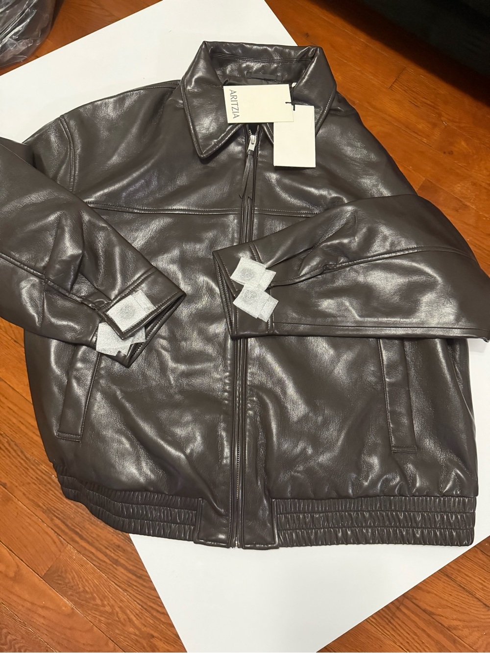 Aritzia women Dark Brown Faux Leather Bomber Jacket